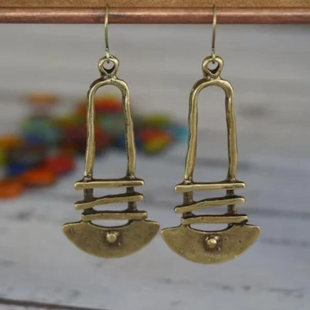 Boucles d'oreilles à motif d'escalier géométrique en demi-cercle