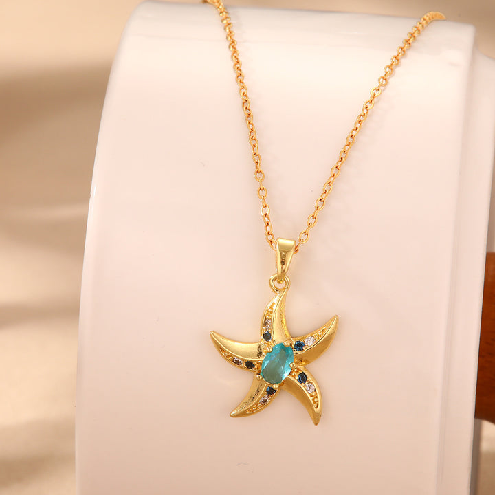 Collier étoile de mer bleue brillante en opale