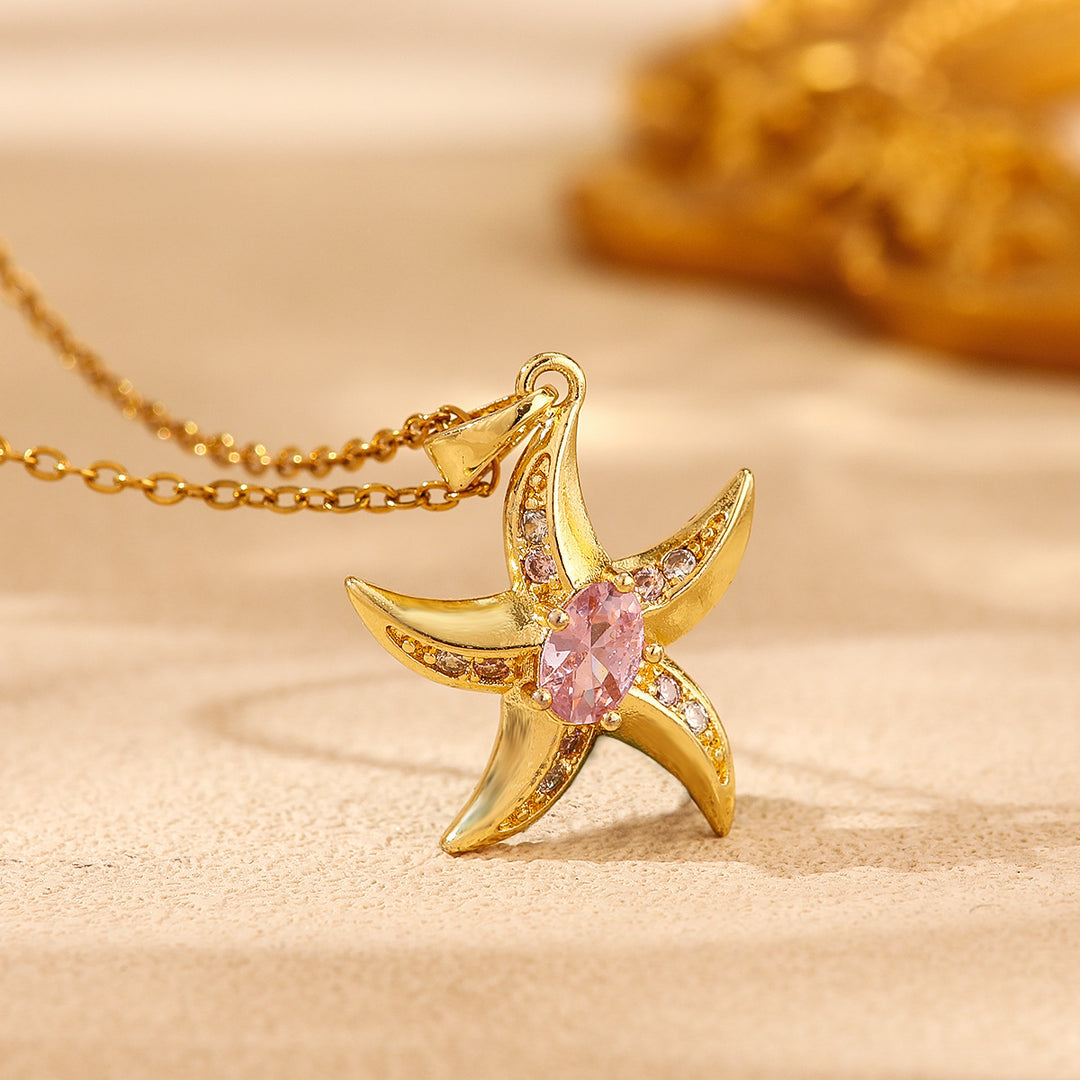 Collier étoile de mer bleue brillante en opale