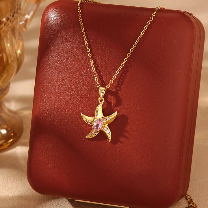 Collier étoile de mer bleue brillante en opale