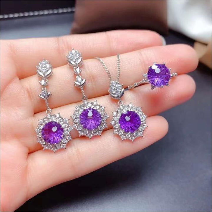 Parure de bijoux en argent violet