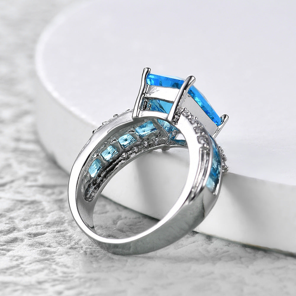 Bague en verre Bleu Or