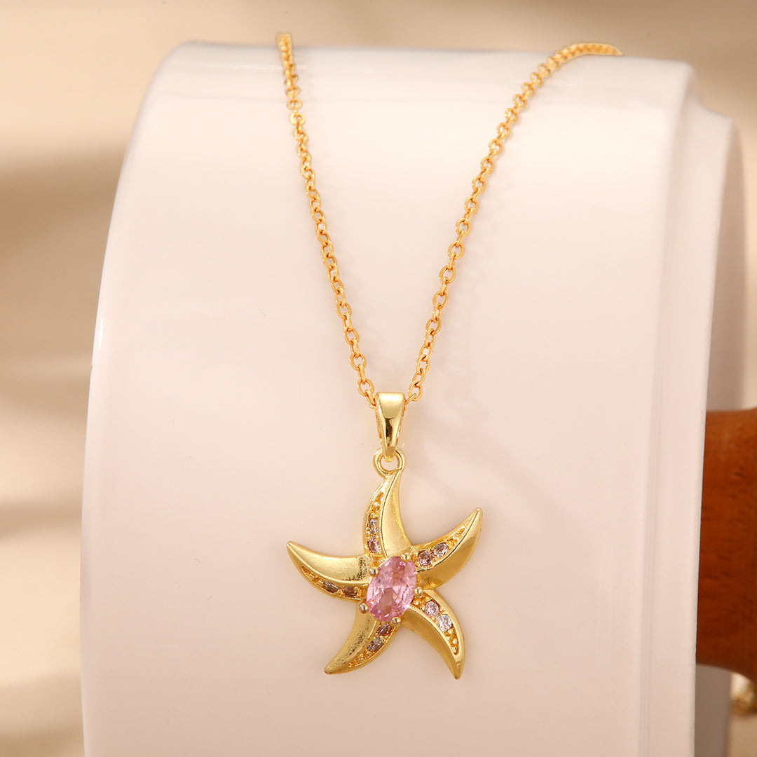 Collier étoile de mer bleue brillante en opale