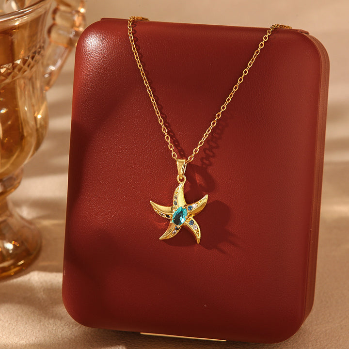 Collier étoile de mer bleue brillante en opale