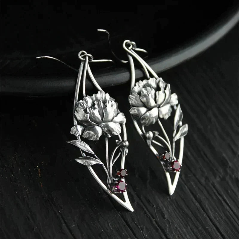 Boucles d'oreilles bohèmes florales avec cristaux en argent sterling