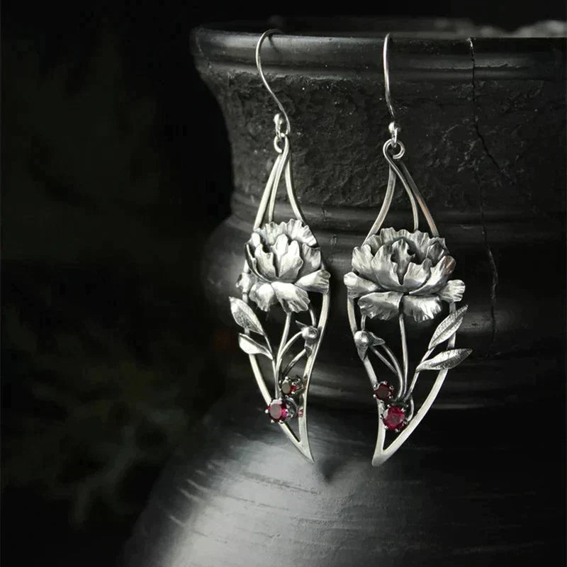 Boucles d'oreilles bohèmes florales avec cristaux en argent sterling