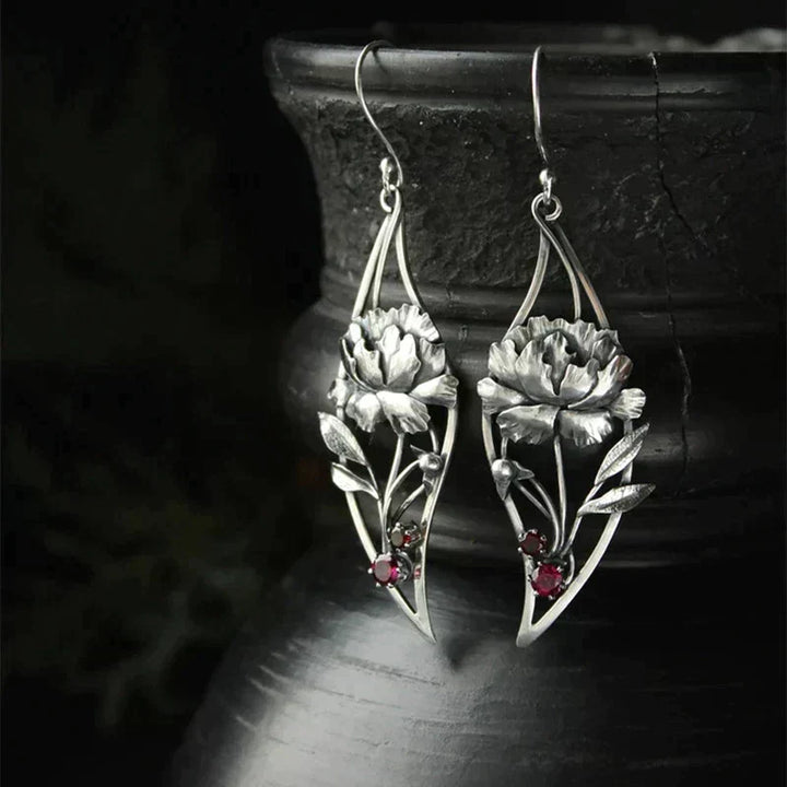 Boucles d'oreilles bohèmes florales avec cristaux en argent sterling