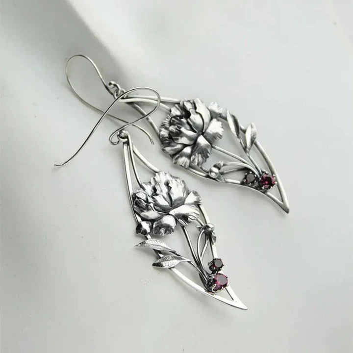 Boucles d'oreilles bohèmes florales avec cristaux en argent sterling
