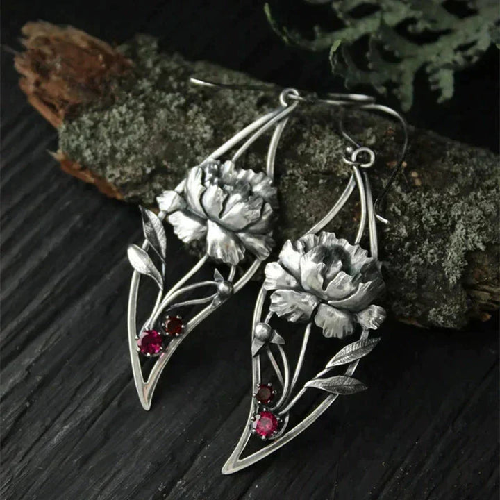 Boucles d'oreilles bohèmes florales avec cristaux en argent sterling