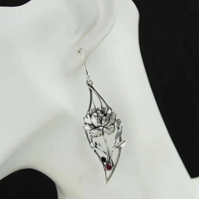 Boucles d'oreilles bohèmes florales avec cristaux en argent sterling