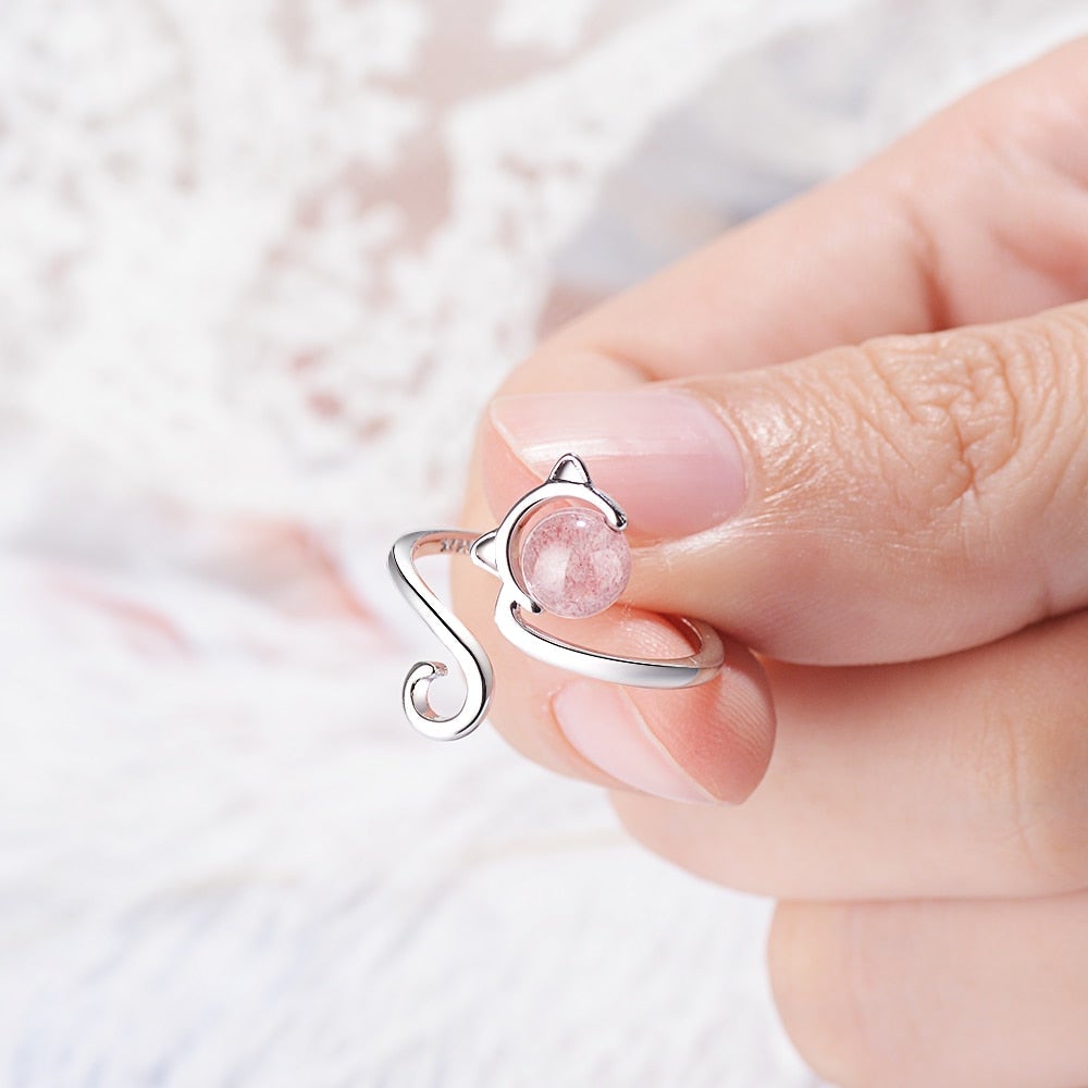 Bague Chaton Rose en argent 925 avec Agate