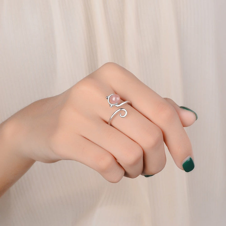 Bague Chaton Rose en argent 925 avec Agate