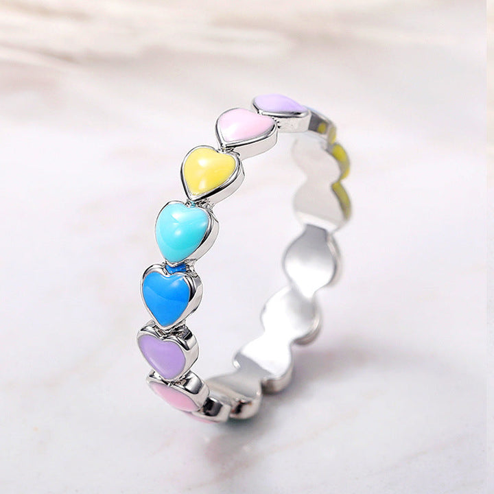 Alliance Cœurs Arc-en-ciel en argent sterling 925 avec finition émaillée