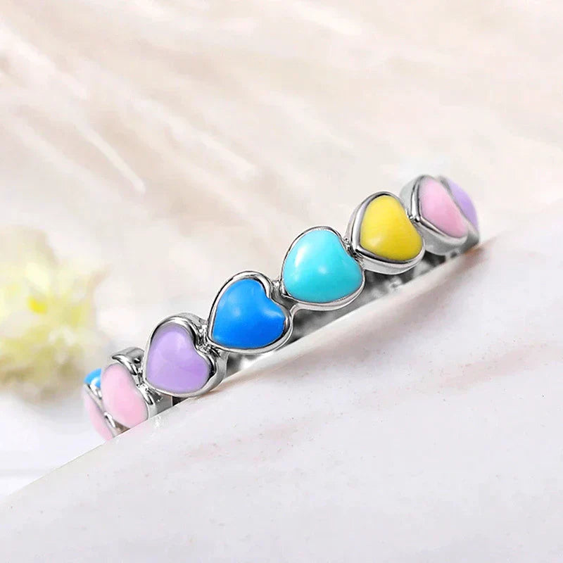 Alliance Cœurs Arc-en-ciel en argent sterling 925 avec finition émaillée