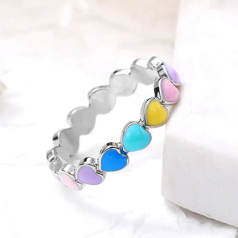 Alliance Cœurs Arc-en-ciel en argent sterling 925 avec finition émaillée