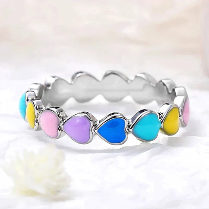 Alliance Cœurs Arc-en-ciel en argent sterling 925 avec finition émaillée