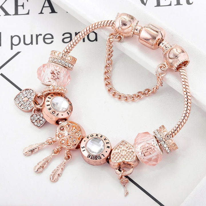 Bracelet Dreamcatcher Rose avec Breloques en Argent Sterling
