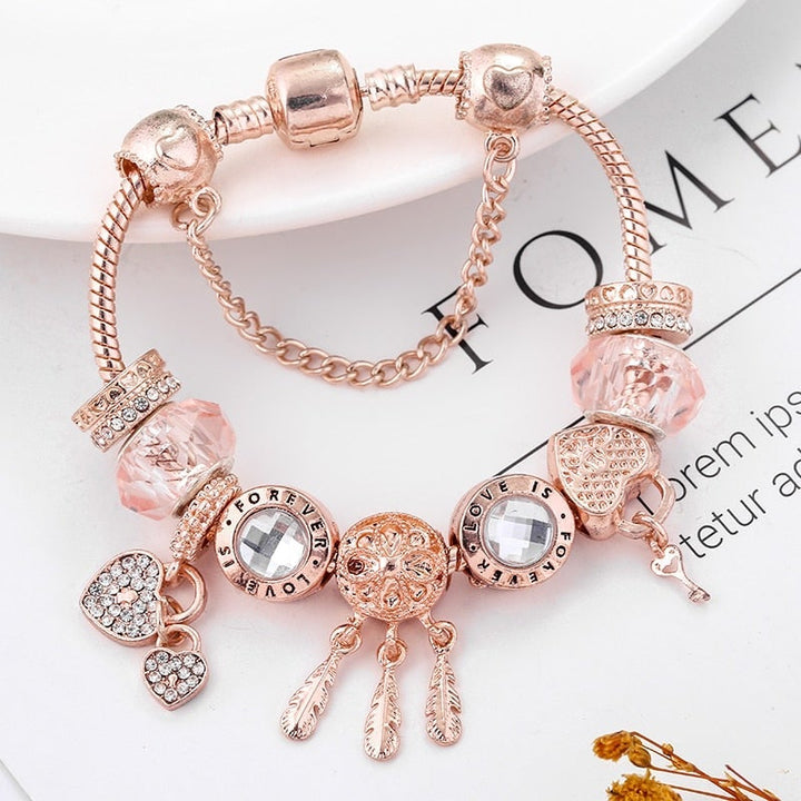 Bracelet Dreamcatcher Rose avec Breloques en Argent Sterling