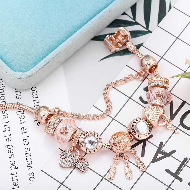 Bracelet Dreamcatcher Rose avec Breloques en Argent Sterling