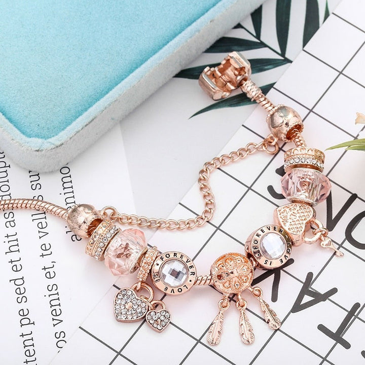 Bracelet Dreamcatcher Rose avec Breloques en Argent Sterling