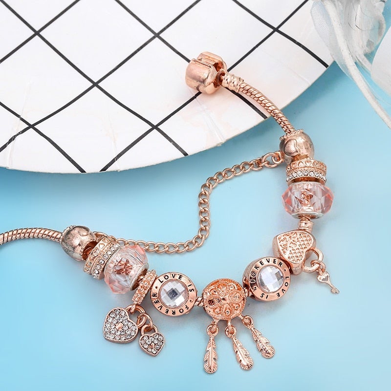 Bracelet Dreamcatcher Rose avec Breloques en Argent Sterling
