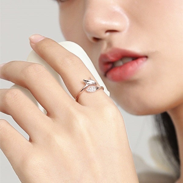 Bague en argent et renard rose