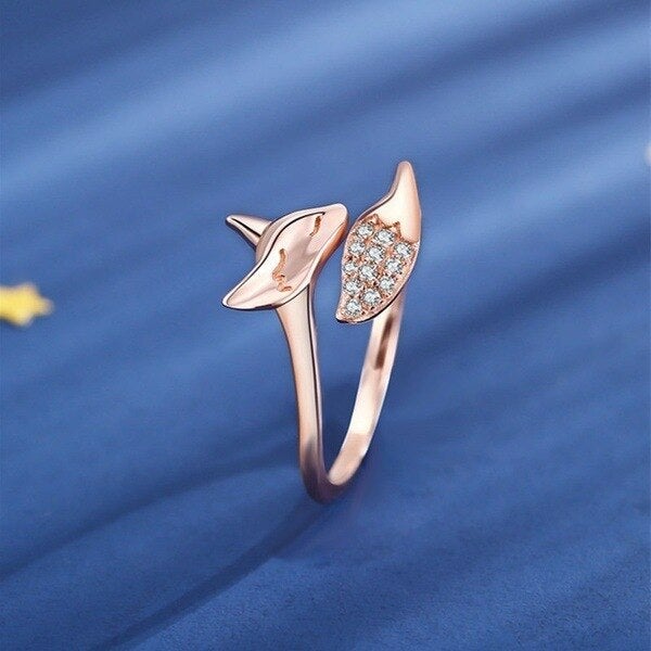 Bague en argent et renard rose