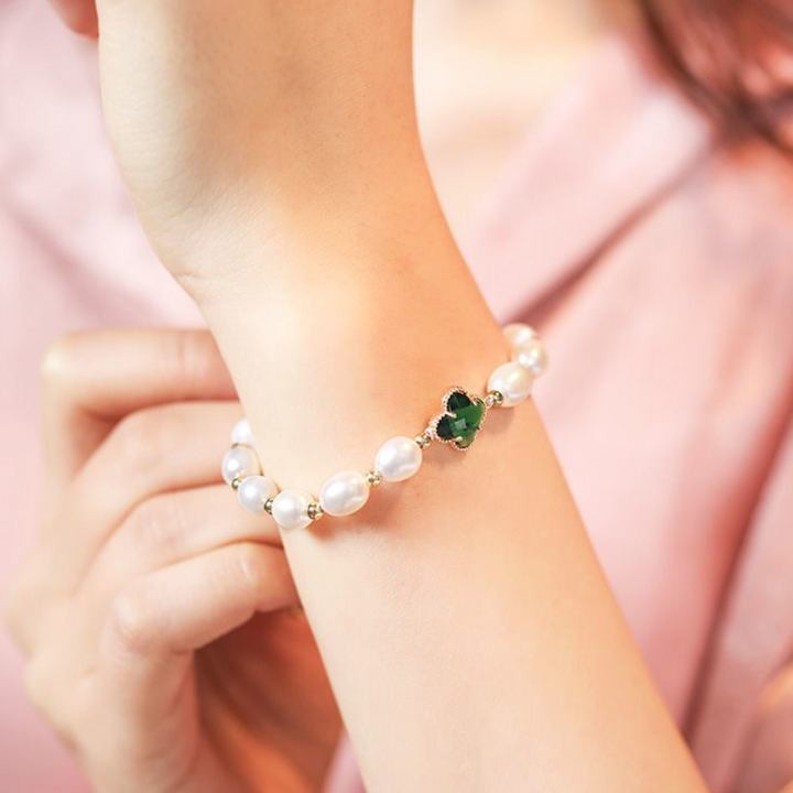Bracelet en Perles de Trèfle Émeraude