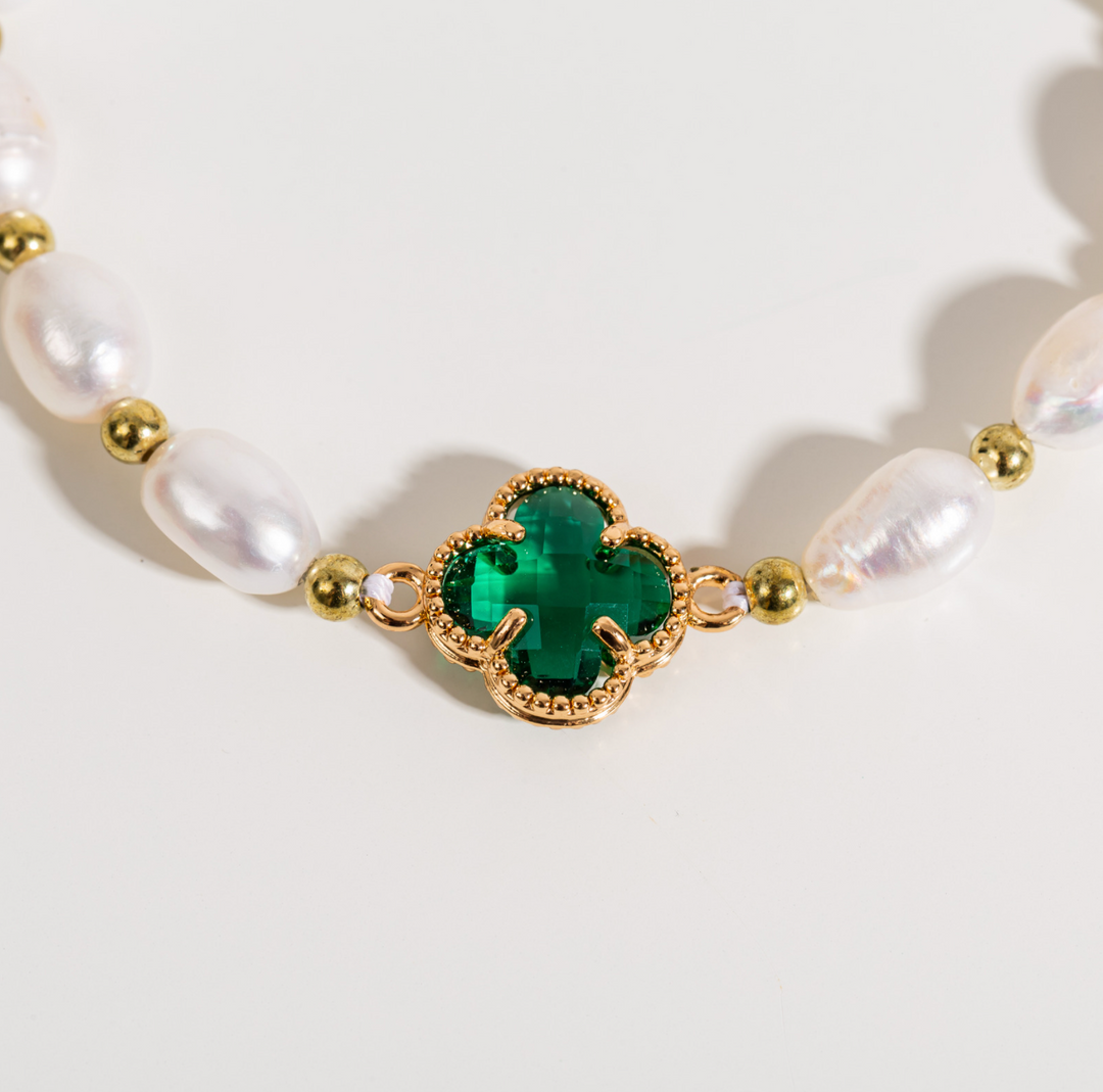 Bracelet en Perles de Trèfle Émeraude