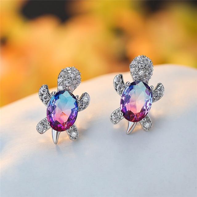 Boucles d'oreilles tortue de mer en zirconium et argent