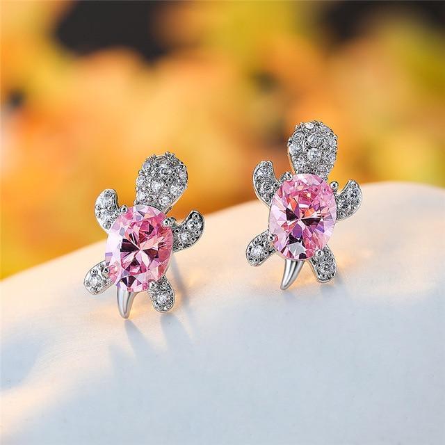 Boucles d'oreilles tortue de mer en zirconium et argent