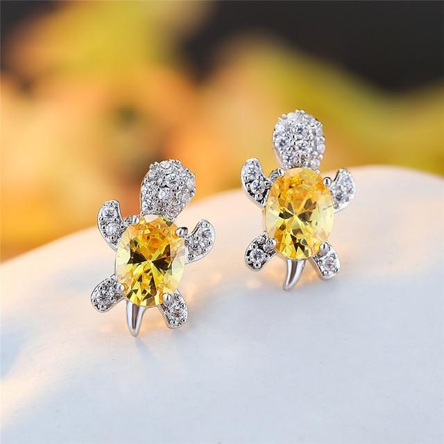 Boucles d'oreilles tortue de mer en zirconium et argent