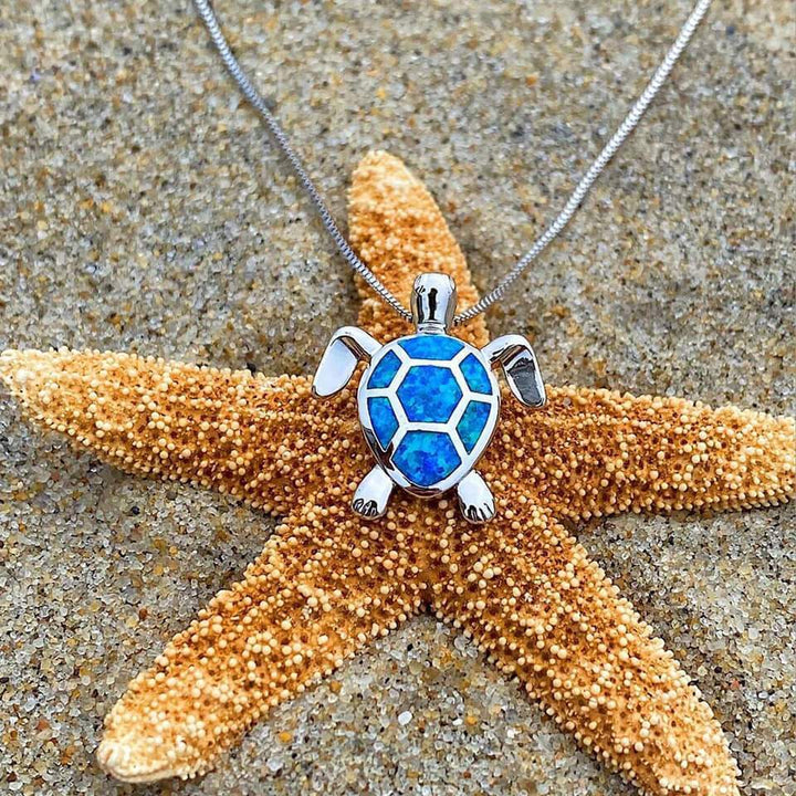 Ensemble de collier et boucles d'oreilles en opale et argent tétra de tortue marine