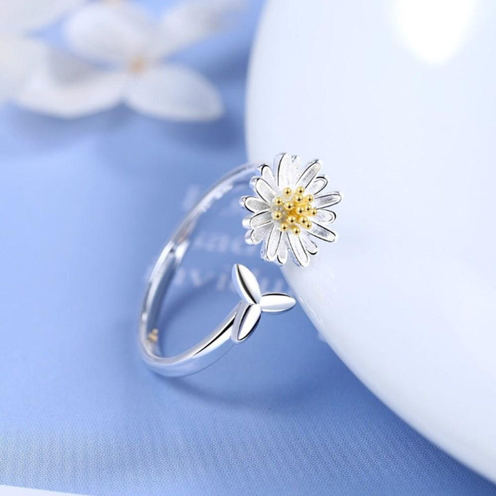 Bague ajustable en argent avec tournesol