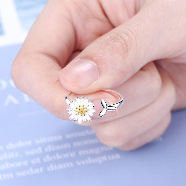 Bague ajustable en argent avec tournesol