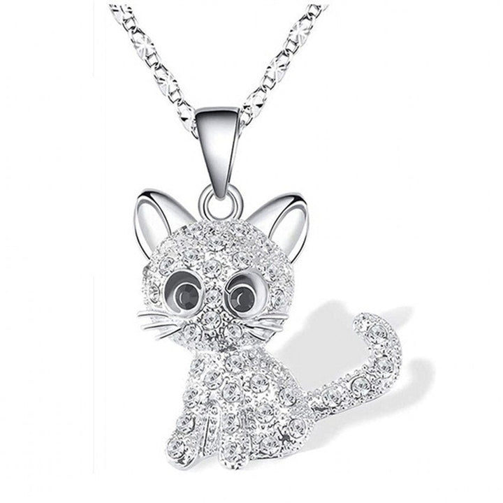 Collier pour bébé chat argenté avec accents en zirconia colorés
