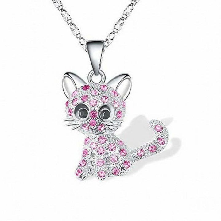 Collier pour bébé chat argenté avec accents en zirconia colorés