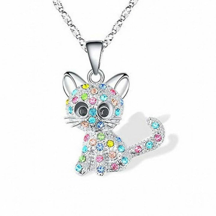 Collier pour bébé chat argenté avec accents en zirconia colorés