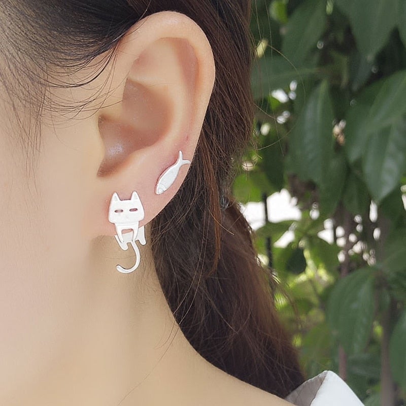 Boucles d'oreilles en argent pour chat Escalade