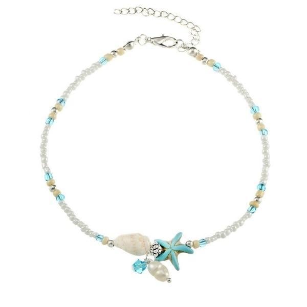 Bracelet anklet étoile et coquillage avec pierres naturelles