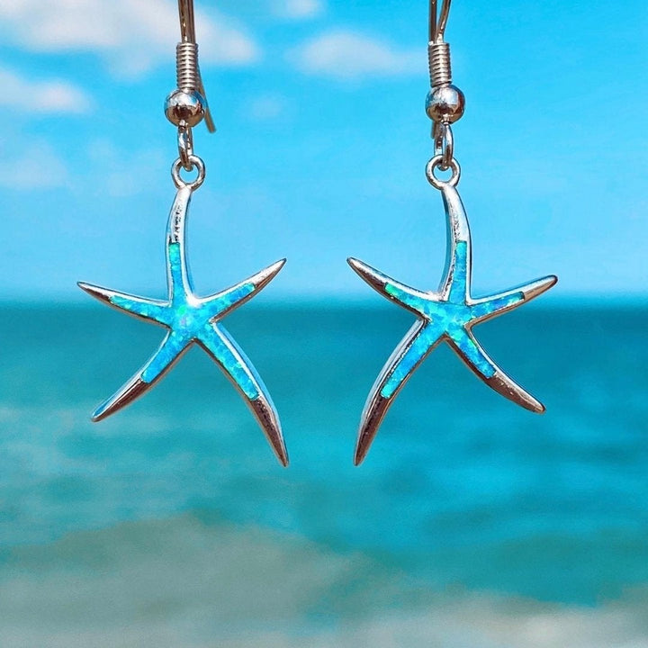 Boucles d'oreilles en opale et en argent étoile de mer