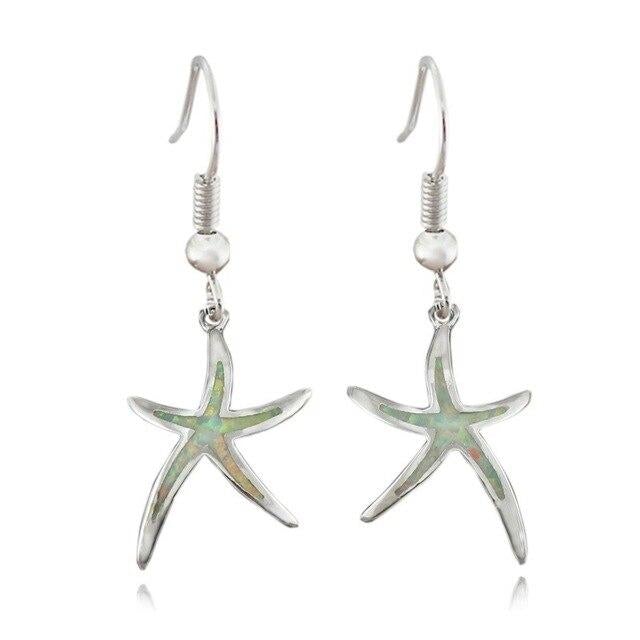 Boucles d'oreilles en opale et en argent étoile de mer