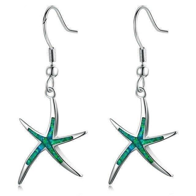 Boucles d'oreilles en opale et en argent étoile de mer