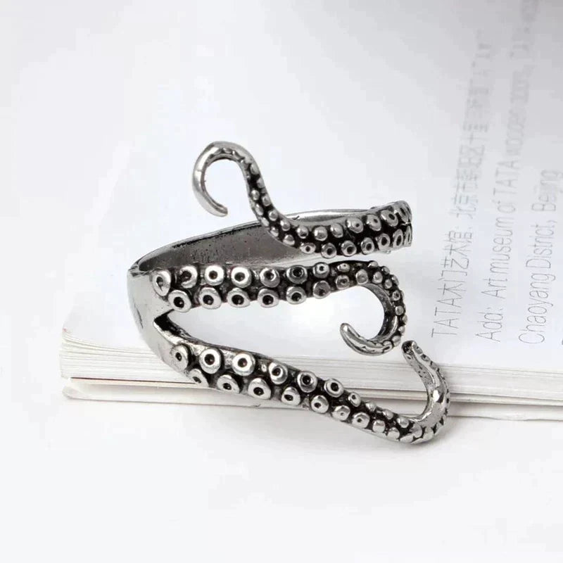 Bague en argent réglable aux tentacules – Bague en argent sterling faite main unique