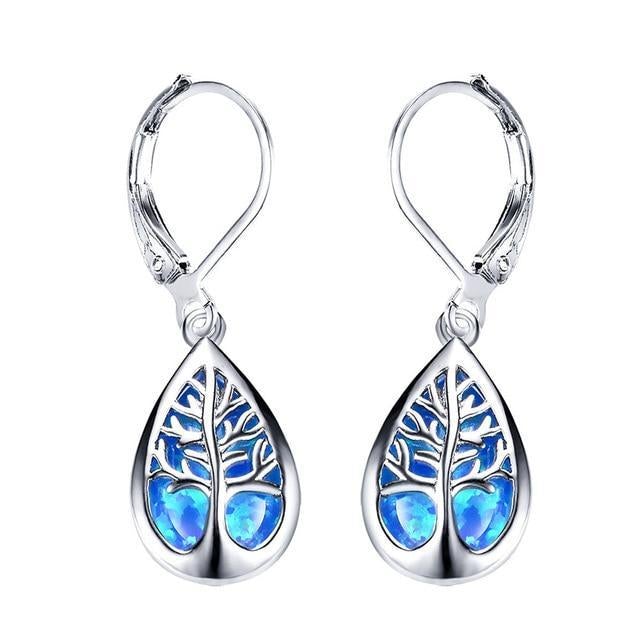 Boucles d'oreilles en argent et opale de l'Arbre de la Vie