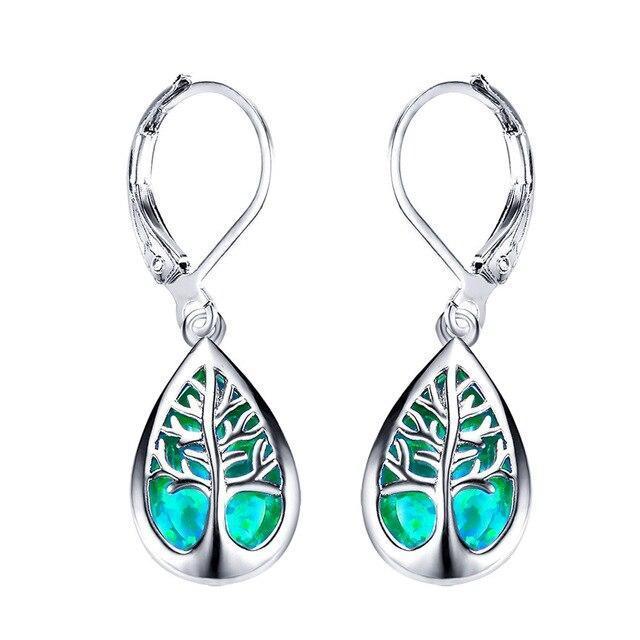 Boucles d'oreilles en argent et opale de l'Arbre de la Vie