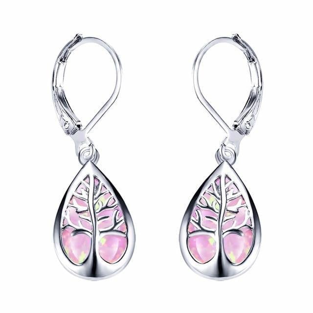 Boucles d'oreilles en argent et opale de l'Arbre de la Vie