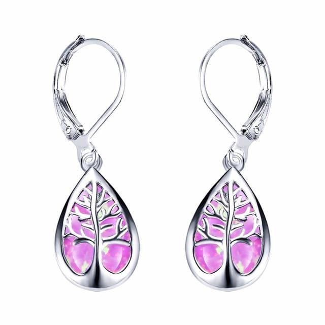 Boucles d'oreilles en argent et opale de l'Arbre de la Vie