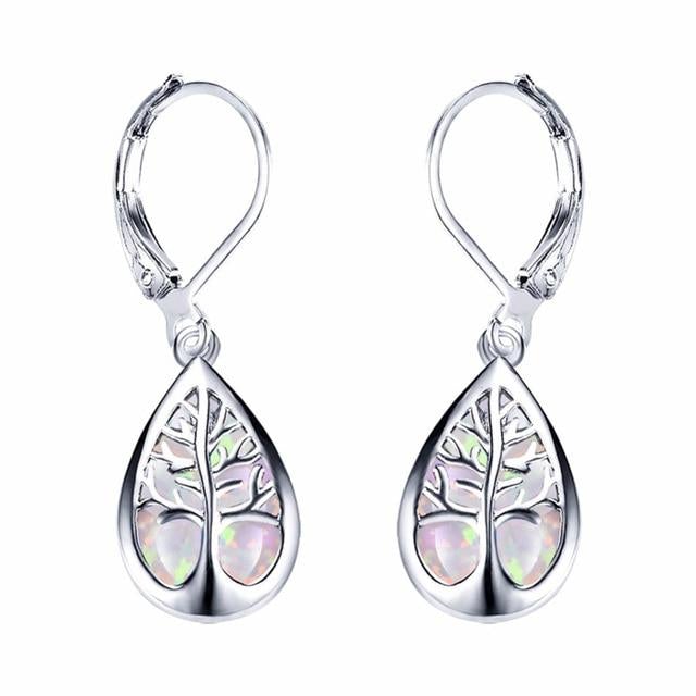 Boucles d'oreilles en argent et opale de l'Arbre de la Vie