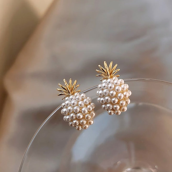 Boucles d'oreilles en ananas tropical et perles incrustées